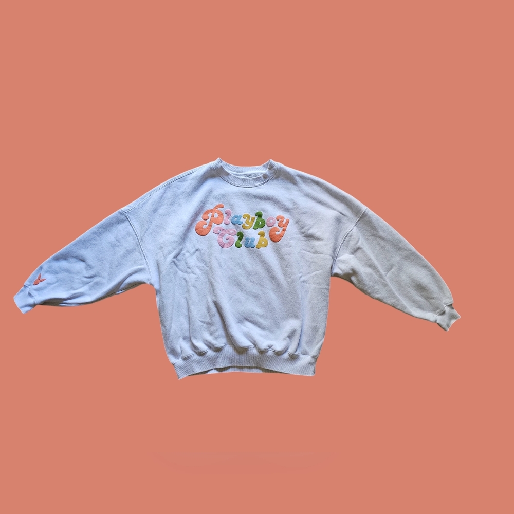 Playboy by‎ Pascun white Playboy club print oversized sweatshirt size S-M